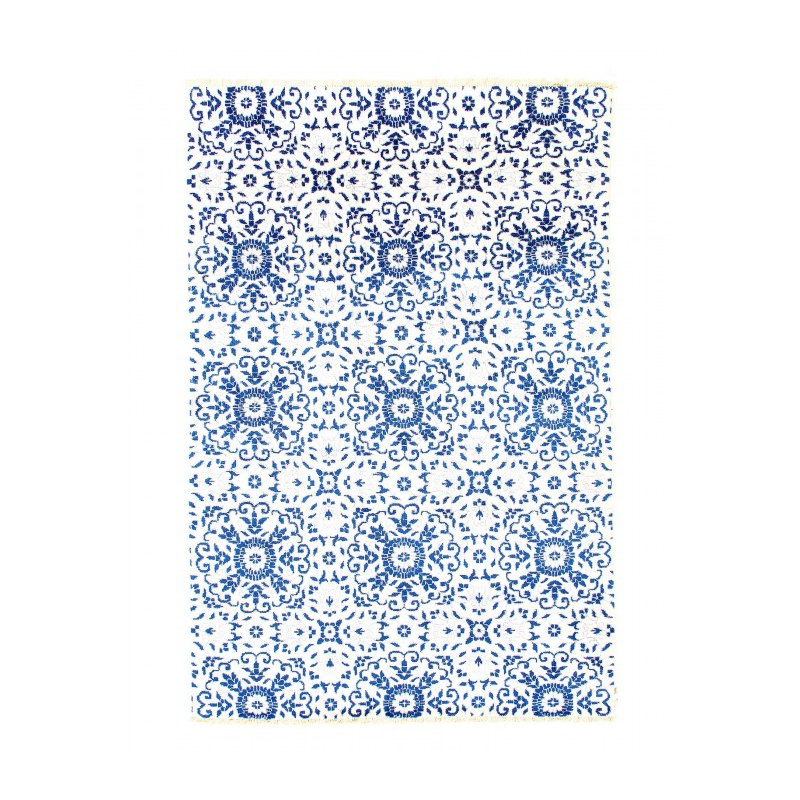 Tapis blanc / bleu rectangulaire unique 5 pi 11 po x 9 pi Henzlee