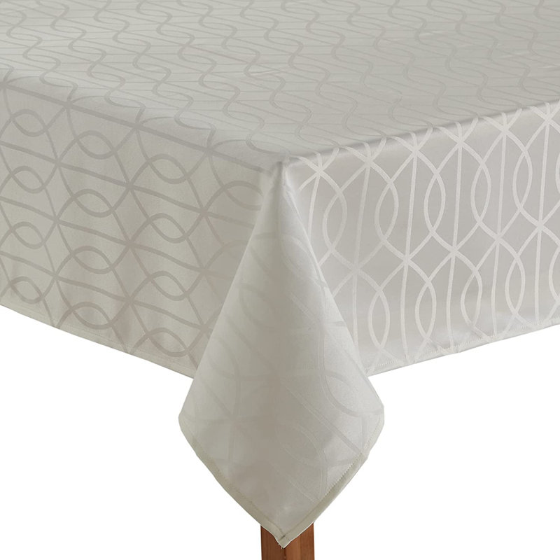 Ivory Jacquard Teflon Treated Rectangular Tablecloth, 60 x 120 Inch