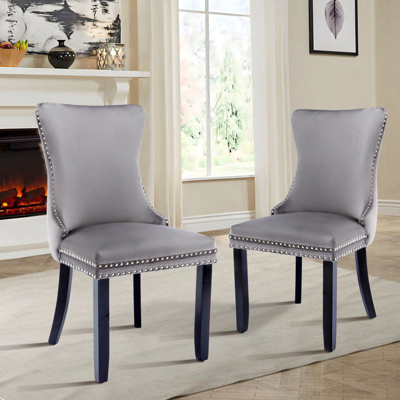 Velvet Wing Back Dining Chairs Set of 4, Gray