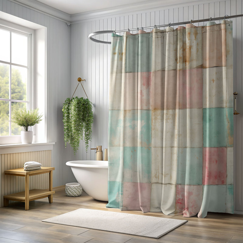 Rideau de douche Teal Echoes - Premium, H 74 po x l 71 po, Teal Echoes