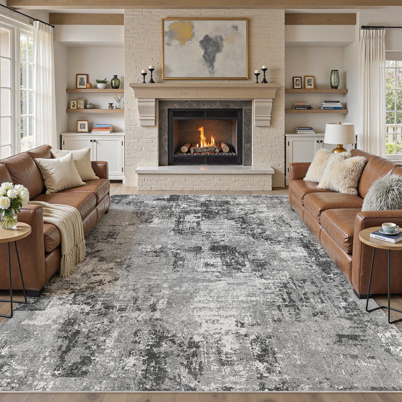 Modern Area Rug Abstract Washable Rugs with Non-Slip Backing for Living Room Bedroom-Gray, Rectangle 10' x 14'