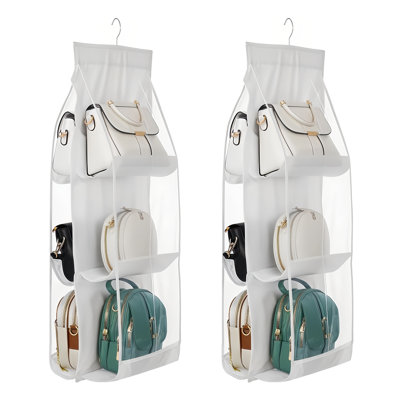 2 Pack Hanging Handbag Purse Organizer for Closet, 6 Pockets Space Saving Wardrobe Storage with Heavy Duty Hooks