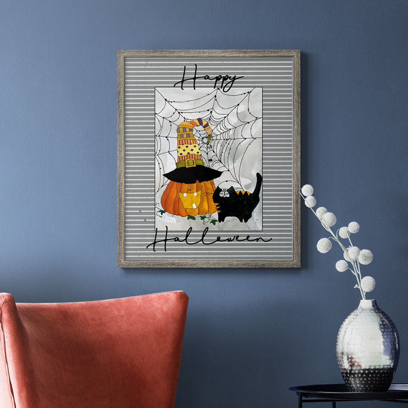 Happy Halloween citrouille sur toile de qualité supérieure - prête à être accrochée, Argent patiné, H 24 po x l 20 po
