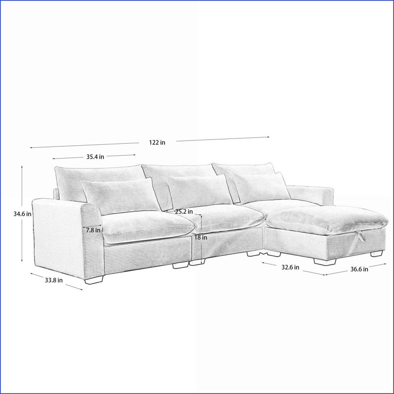 Canapés modulaires, canapé modulaire en L en velours côtelé avec repose-pieds et amp; 3 coussins pour le salon | Noyer brun | Velours côtelé