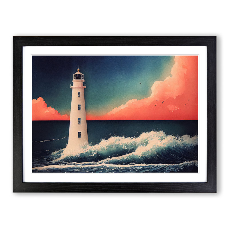 Lighthouse In Watercolour Vol.3 - Single Picture Frame Print, Black, 46cm H x 64cm W