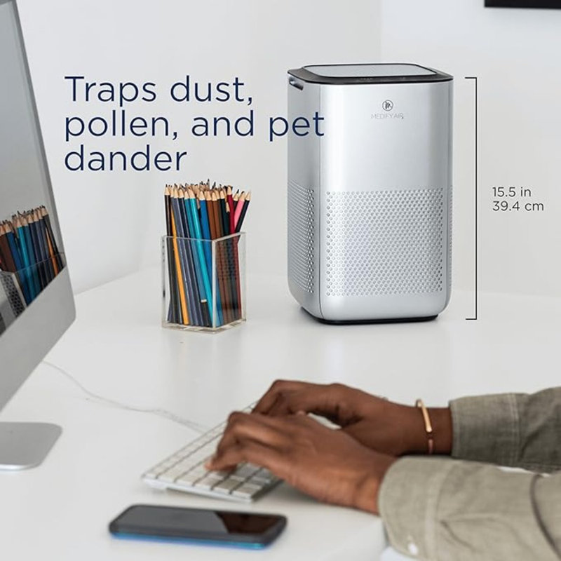 Medify Silver Compact HEPA Air Purifier with Timer