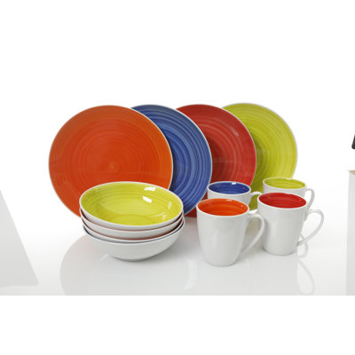 Ensemble de vaisselle 12 pièces Crenshaw, 4 couleurs assorties