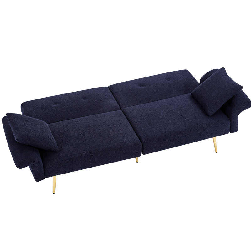 , Bleu foncé,, Accoudoir réglable,, Deux coussins moelleux, Salon moderne, 3 places, Tissu, Lit gigogne, Poche latérale pliable, Bureau