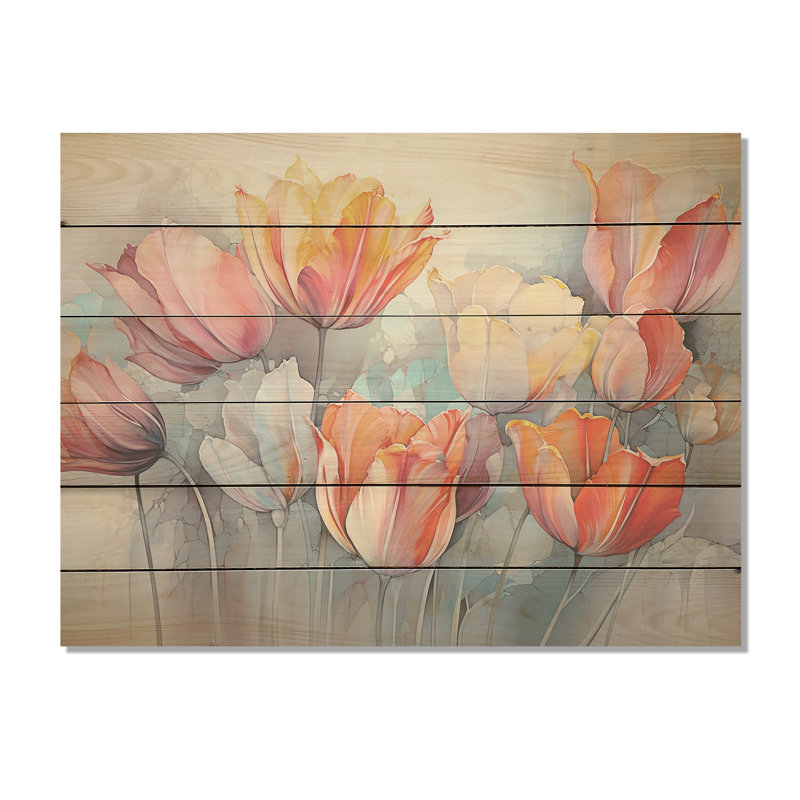 Minimalisme, tulipes rouges et grises - tulipes, art mural sur bois de pin naturel, H 10 po x l 20 po