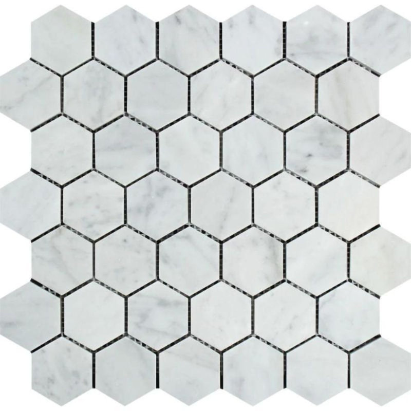 Carreau de mosaïque en marbre 2 po x 2 po, Blanc poli