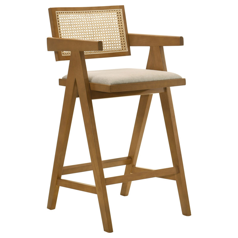 Chaise de bar en bois de rotin tissé alphild noyer clair