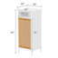 Armoire de rangement pour salle de bain avec façade en bambou et panier à linge