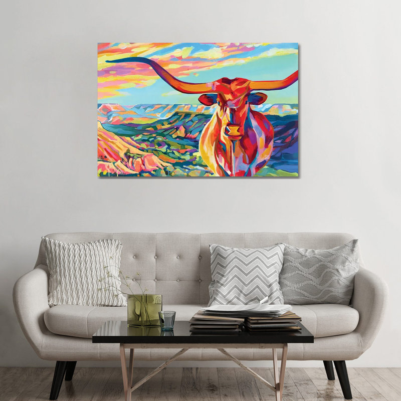 Palo Duro Texas Longhorn - reproduction d'art murale encadrée, H 32 po x l 48 po, Toile tendue, Ne s’applique pas