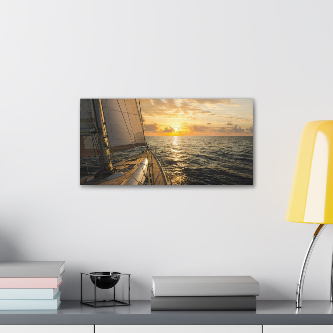 Sailboat Sailing In Mediterranean Sea At Sunset Ocean Canvas Wall Art