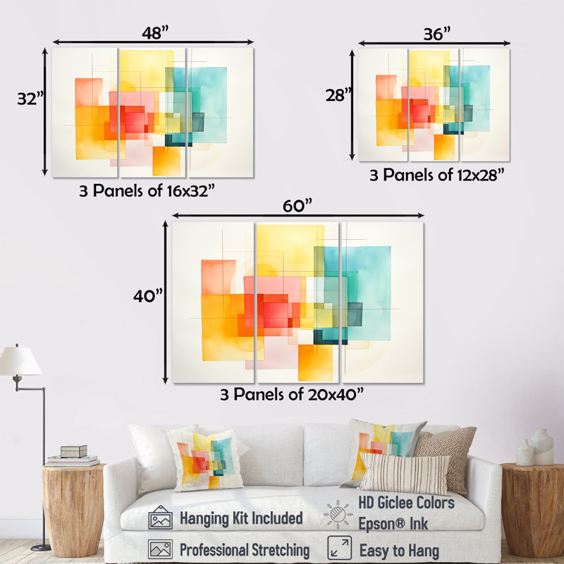 Motif de cubes multicolores I - art mural géométrique, Toile tendue, H 28 po x l 36 po x P 1 po