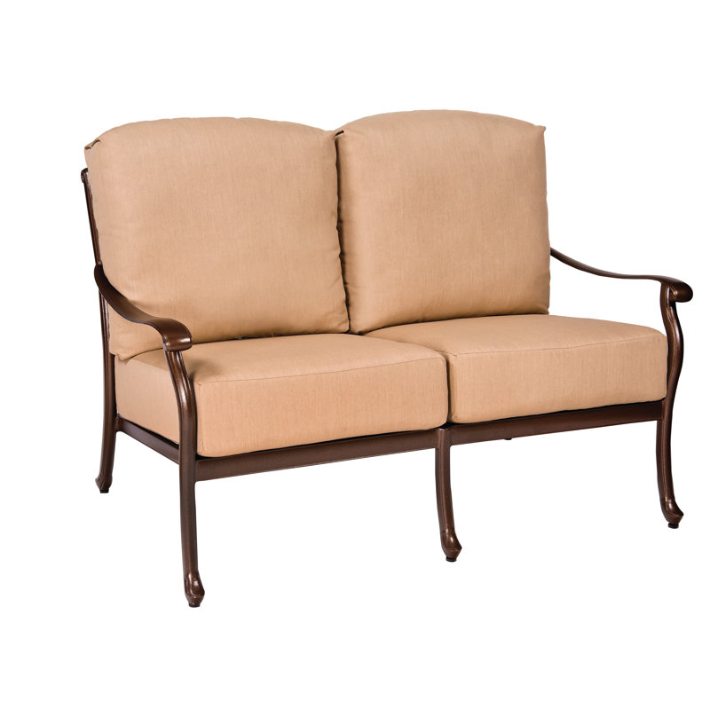 Casa 53.25'' Wide Aluminum Loveseat with Cushions, Weathered White, Pique Gravel Sunbrella®
