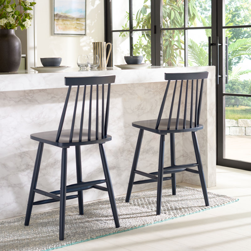 Birdia Solid Wood Counter Stool, Counter Stool (24" Seat Height), Navy