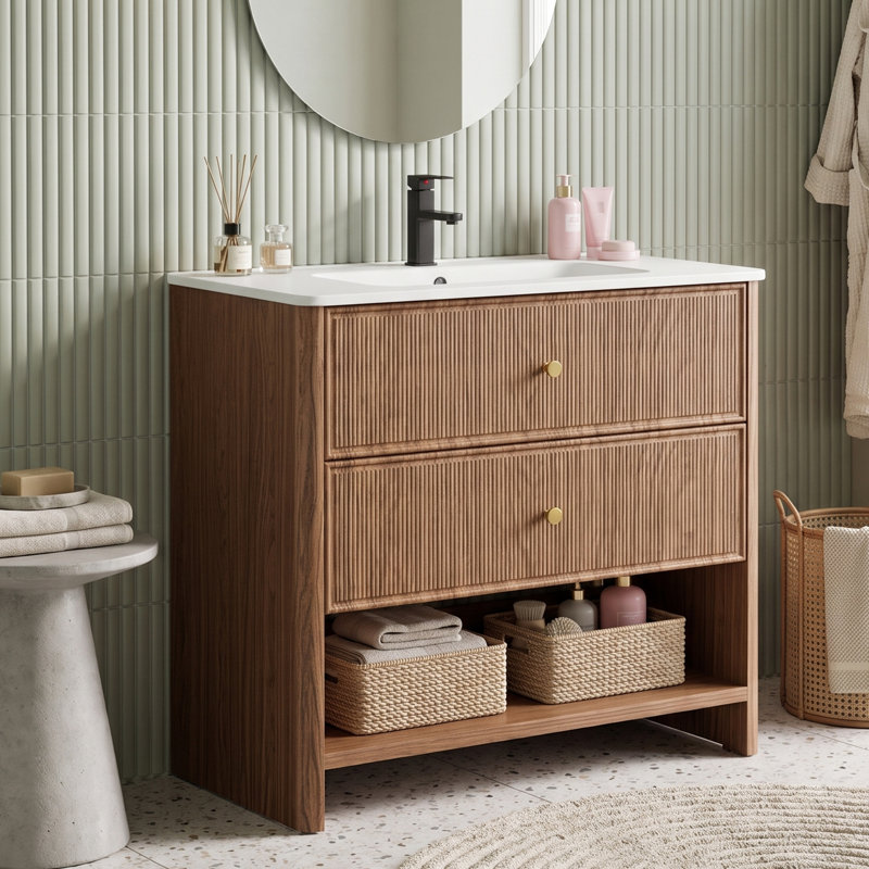 Freestanding Standard Free Standing Single Double Single Vanity Bathroom Vanity With Resin Top