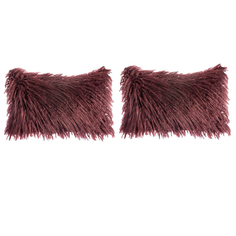 Faux Fur Pattern Faux Fur Throw Pillow Cover with Insert, Yes, Wine Red