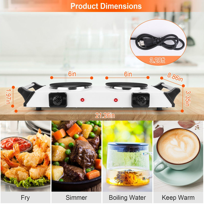 Edge Collections Electric Double Hot Plate, White