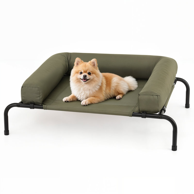 Portable Elevated Pet Bed Dog Cot Bed With Removable Bolster, Extra Small (35.5" W x 25.5" D x 7.5" H), Dark Green