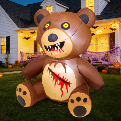 Ourson gonflable effrayant d'Halloween 5 pi avec lumières à DEL intégrées