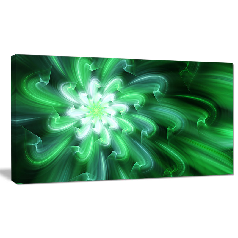 Impression sur toile tendue, "large" pétales de fleurs vertes exotiques ", H 16 po x l 32 po x P 1 po
