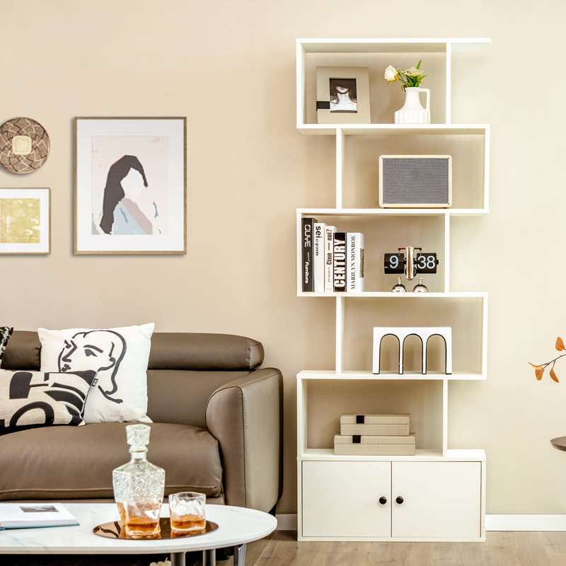 Elodia 183cm H x 70cm W Geometric Bookcase, White