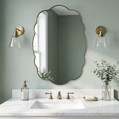 Contemporary Wavy Oval Scalloped Bathroom Vanity Mirror | Stainless Steel Frame