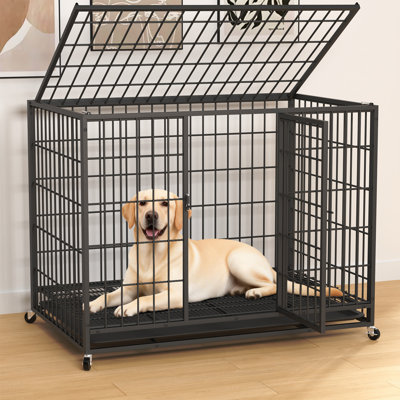 Meuble de 42 po pour cage robuste avec plateau amovible, grande cage pour chien avec roulettes amovibles pour chiens de taille moyenne / grande