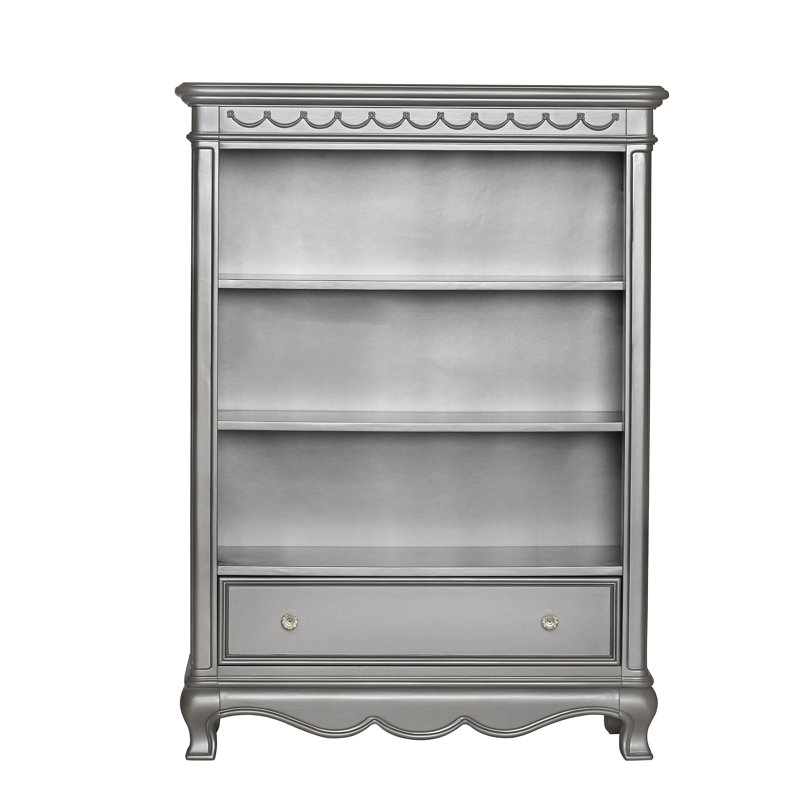Adelina Metallic Gray 3-Shelf Traditional Wood Bookcase