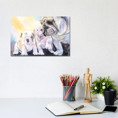 English Bulldog Family by George Dyachenko - Wrapped Canvas Print