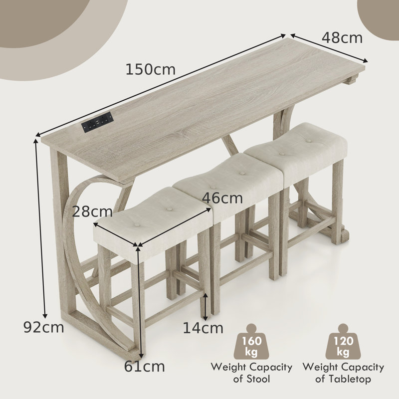 3 - Person Solid Wood Dining Set