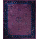 Antique Hand Knotted Pile Wool 1920s Purple / Lavender Mauve Rectangle Rug