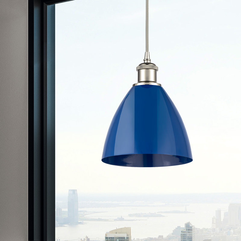 Luminaire suspendu conique 1 lumière, Bleu, Nickel poli