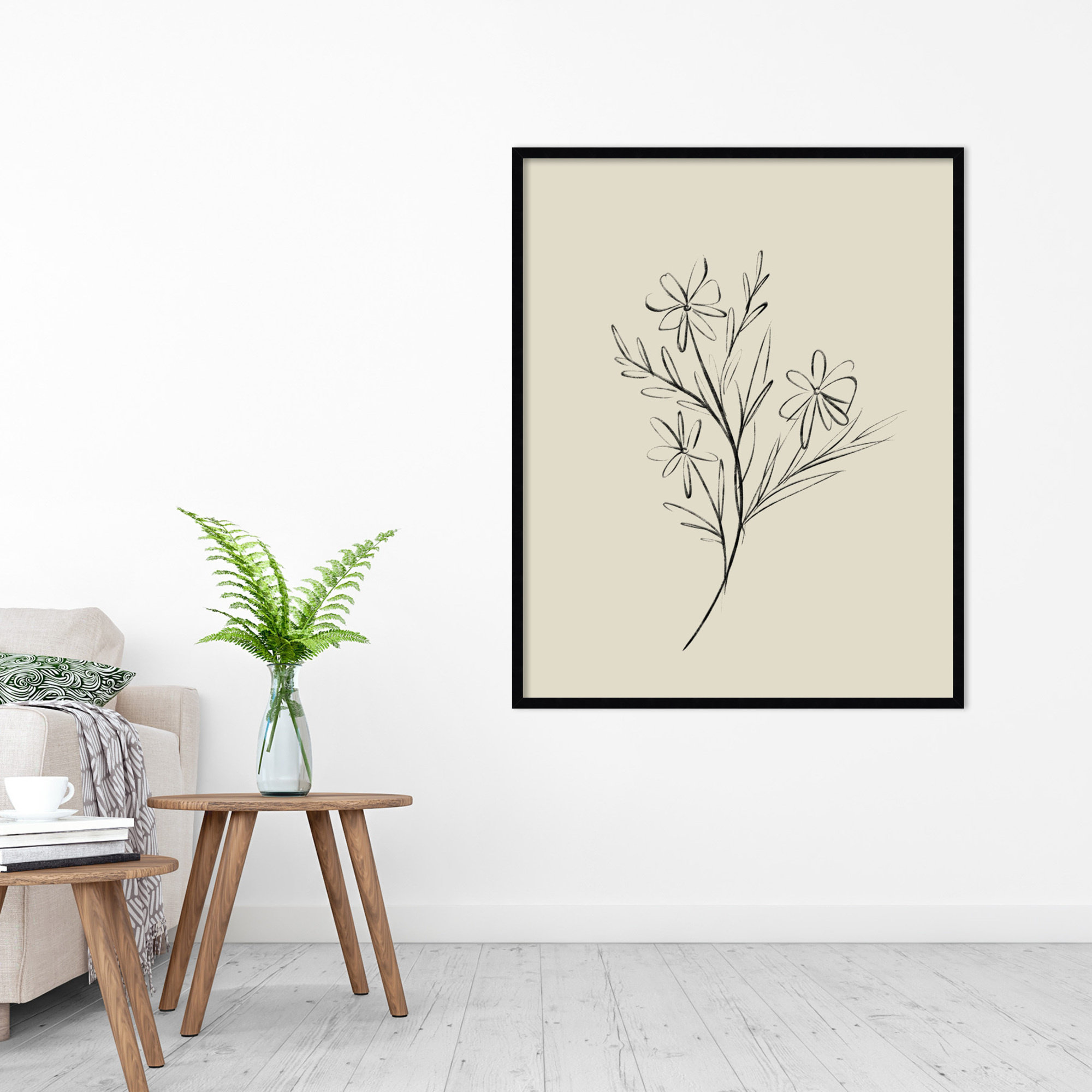 Line Drawn Flowers 1 by Border Bloom - Picture Frame Art, 33" W x 41" H x 1" D, Black Framed
