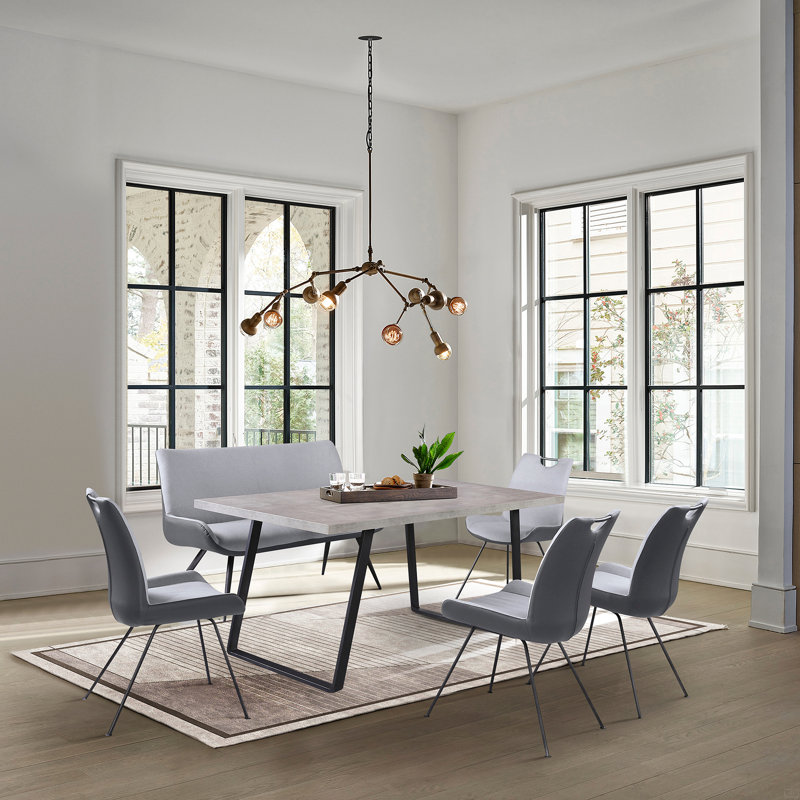 6 Piece Pewter Rectangular Dining Set, Light Gray