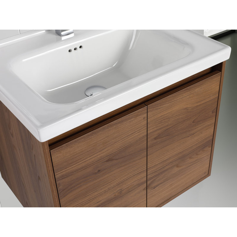 Bern 24 Inch Floating Bathroom Vanity with Ceramic Sink – Wall-Mounted Wooden Cabinet, Soft-Close Doors, Storage & Space-Saving Design for Modern Bathrooms