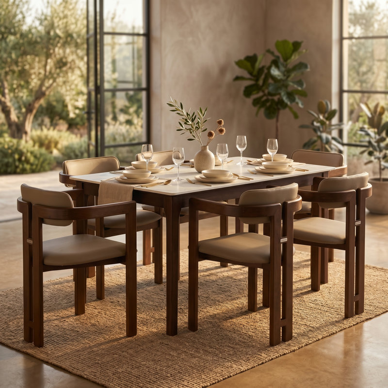 Fauteuil de salle à manger en cuir végétalien Cowles, Simple, Naturel foncé