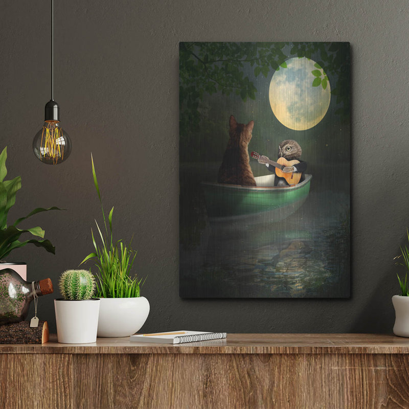  «La chouette et le chat» par John Hovenstine, art mural en métal, 12 po x 16 po, H 16 po x l 12 po