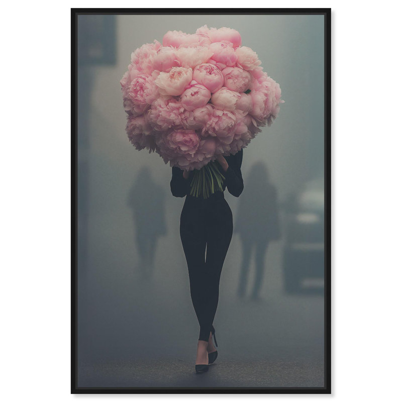 Peony Bouquet Canvas by Art Remedy, Black, 16" H x 11" W, Floater Frame