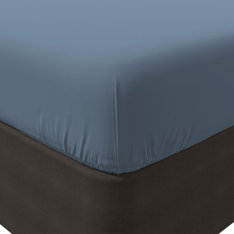 Full Blue Cotton Percale Fitted Sheet Set