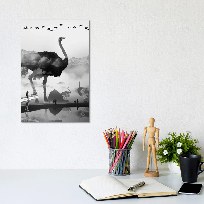 Ostrich At The Beach by David Loblaw - Wrapped Canvas Print, 20.32 cm H x 30.48 cm W
