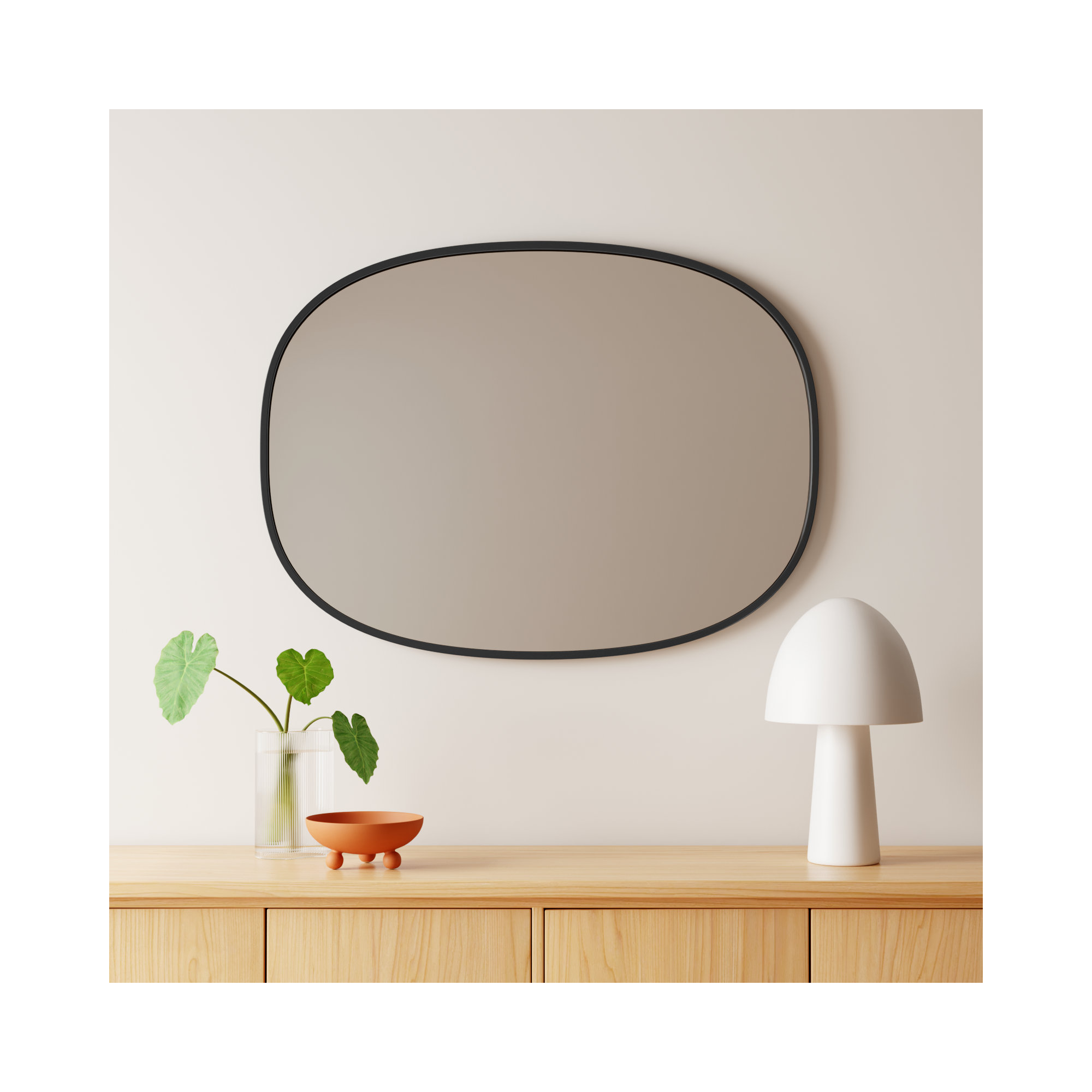 Sabine Metal Curved Oval Wall Mirror, 40" x 30", Black