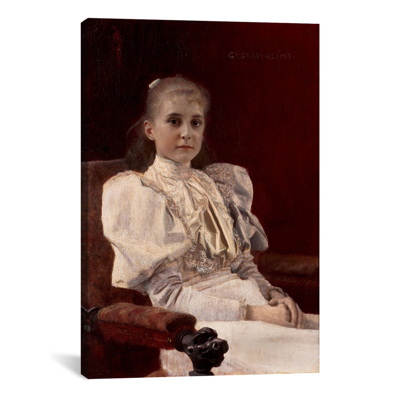 « assis young fille » par gustav klimt,, reproduction d’art sur toile, H 32 po x l 24 po x P 1 po, Papier d'art encadré noir