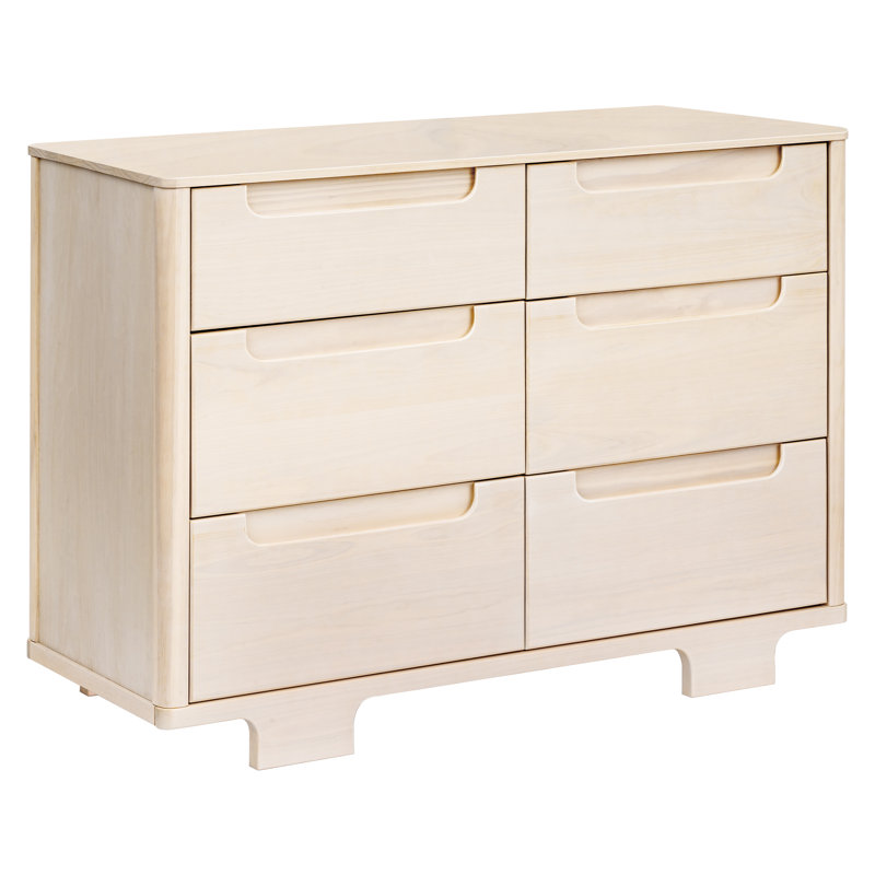 Yuzu Crib, 3 Drawer And 6 Drawer Dresser Set, Washed Natural/Black
