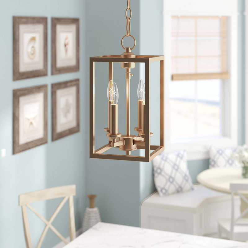 Montejano 4 - Light Square/Rectangle Pendant, 14" H x 8" W x 8" D, Aged Brass