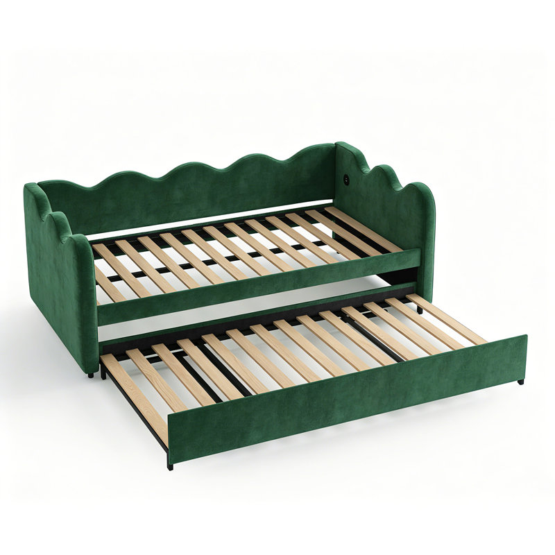 Canapés extensibles gain de place, structure en métal et tissu, chambre d'amis moderne, Vert