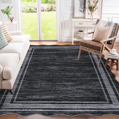 Scalloped Washable Rug Area Rugs for Living Room Modern Rugs Abstract Non-Slip Accent Carpet for Dining Room Home Office Bedroom