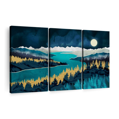 " Moonlit Blue Forest " 3 Piece Art Set